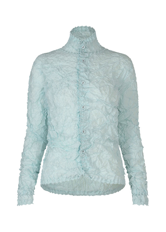 A product shot of the HAAT KUMO SHIBORI SHIRT cardigan in light blue (70).
