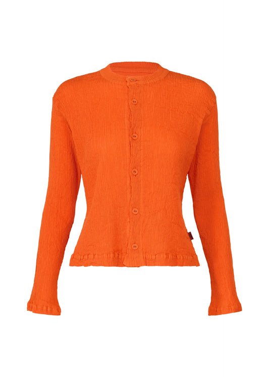 A product shot of the HAAT KYO CHIJIMI MAY cardigan in orange (32).