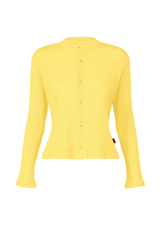 A product shot of the HAAT KYO CHIJIMI MAY cardigan in yellow (52).