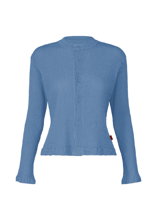 A product shot of the HAAT KYO CHIJIMI MAY cardigan in blue (72).