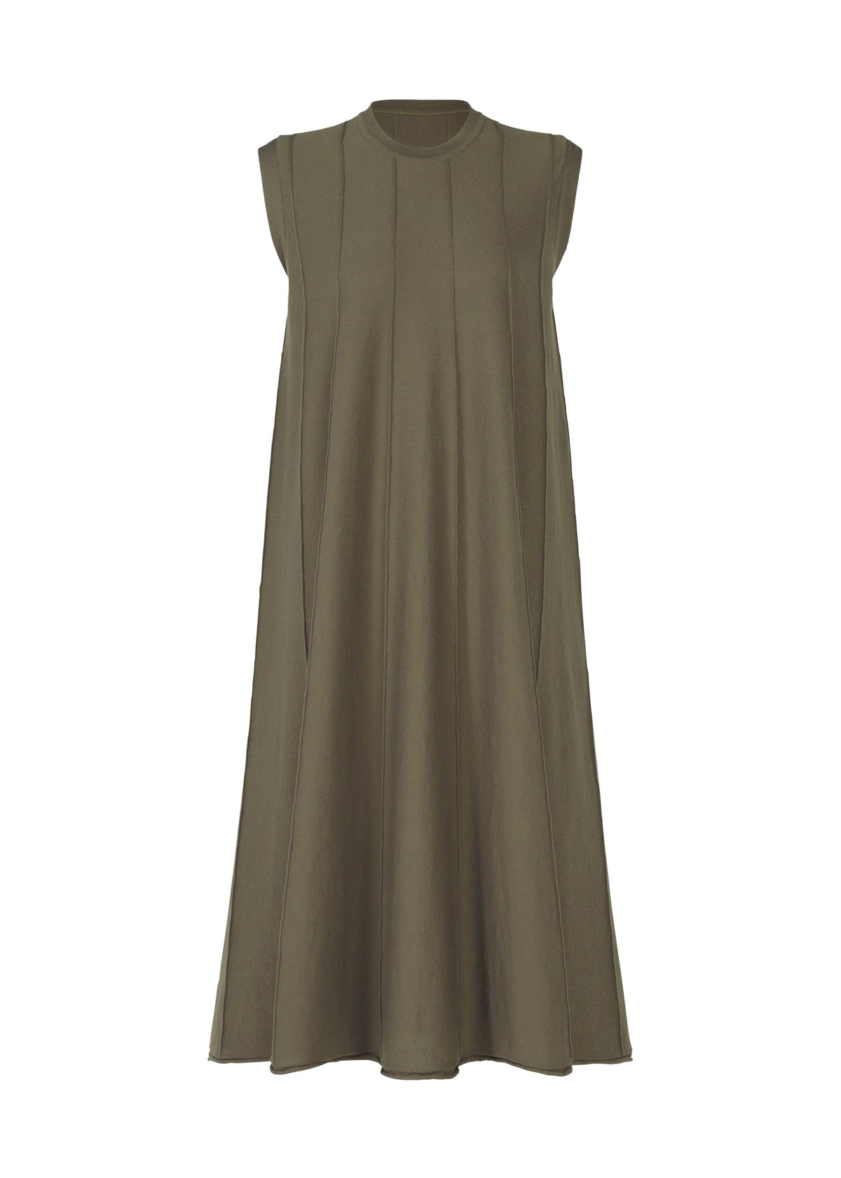 A product shot of the HAAT RADIAL LINE KNIT dress in khaki (65).