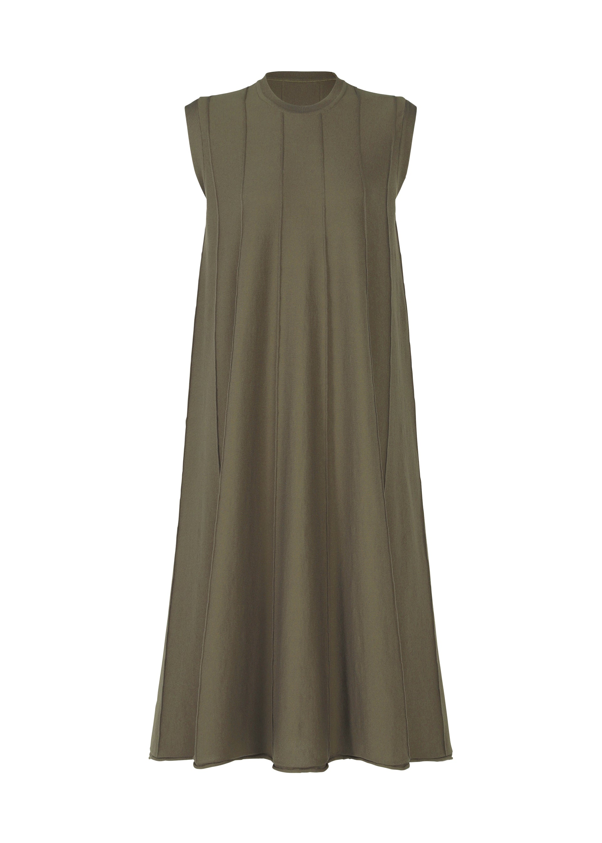 A product shot of the HAAT RADIAL LINE KNIT dress in khaki (65).
