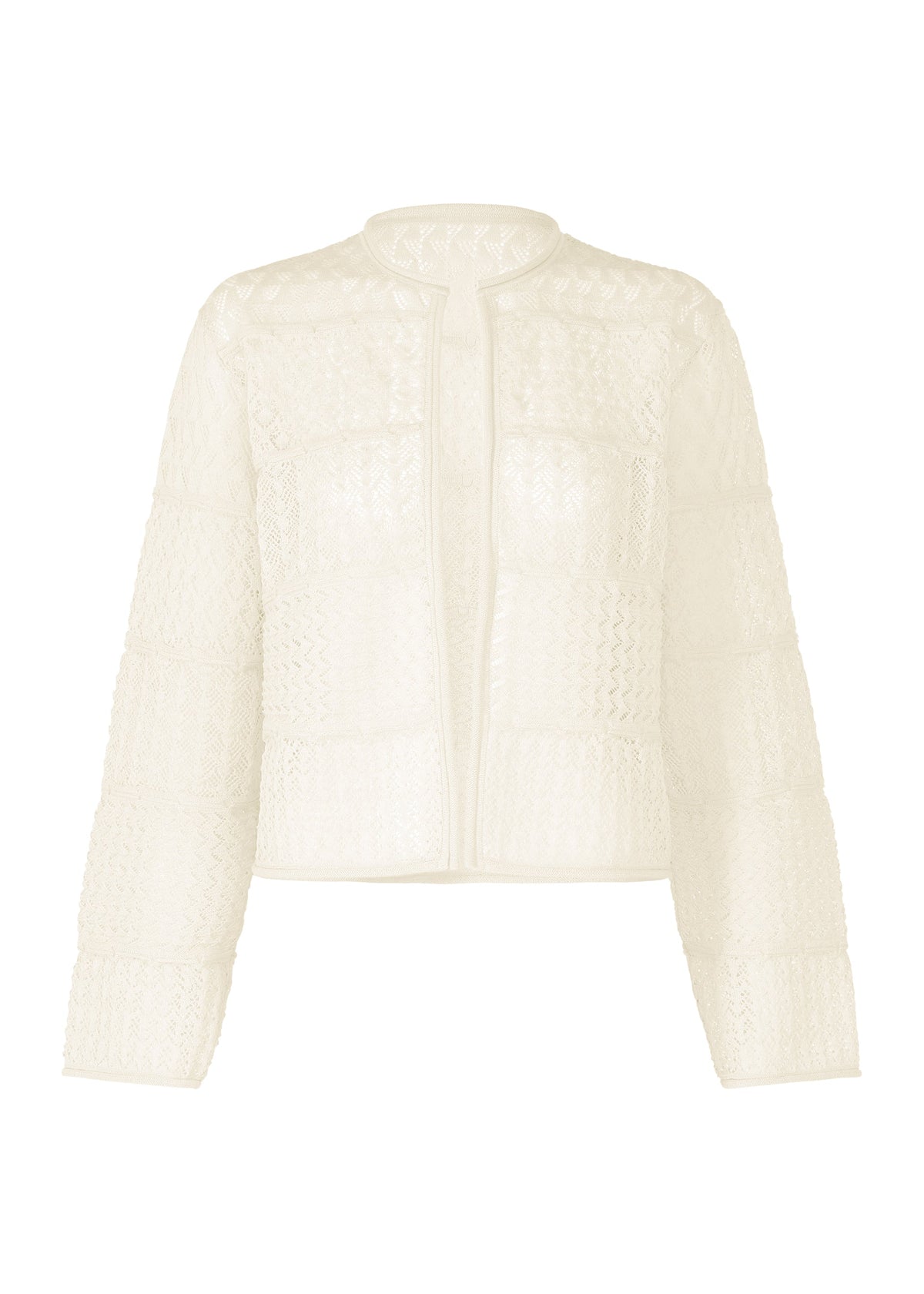 A product shot of the HAAT CURLING SHEER KNIT cardigan in white (01).