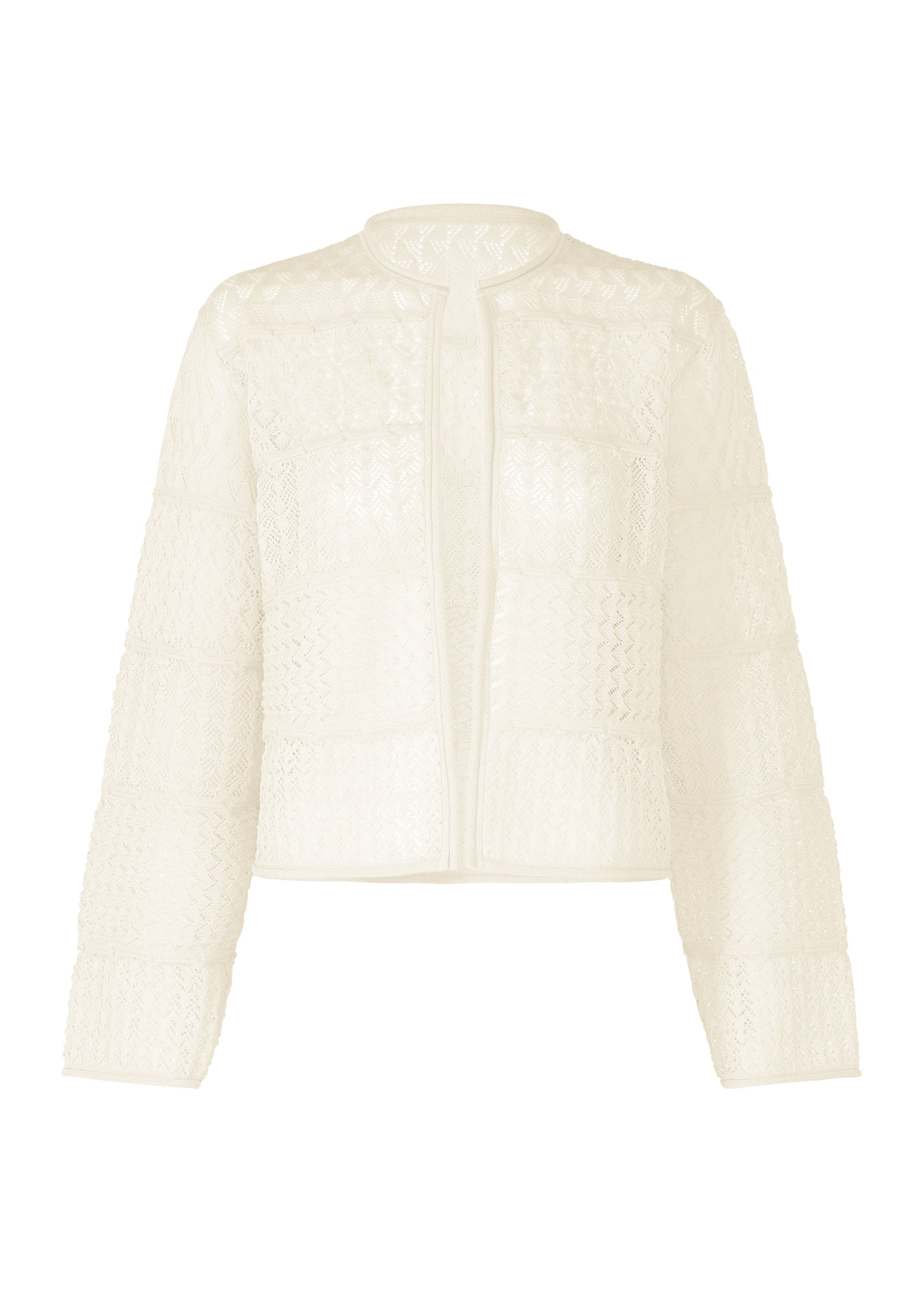 A product shot of the HAAT CURLING SHEER KNIT cardigan in white (01).
