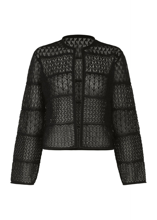 A product shot of the HAAT CURLING SHEER KNIT cardigan in black (15).