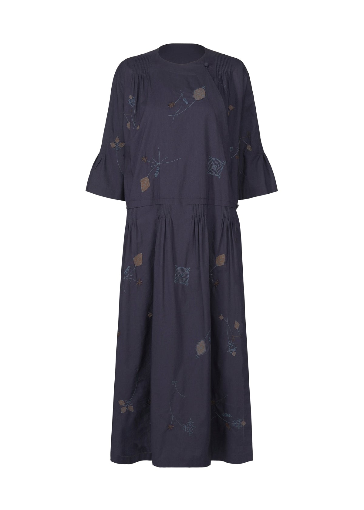 A product shot of the HAAT DAMI LEAVES dress in indigo (78).