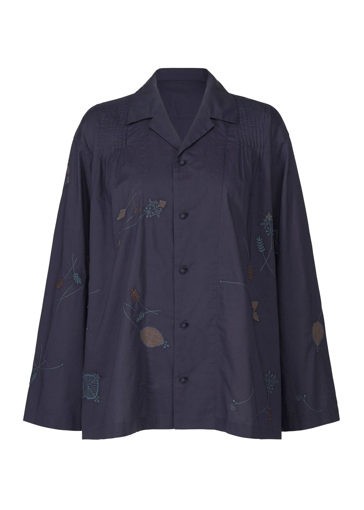 A product shot of the HAAT DAMI LEAVES shirt in indigo (78).
