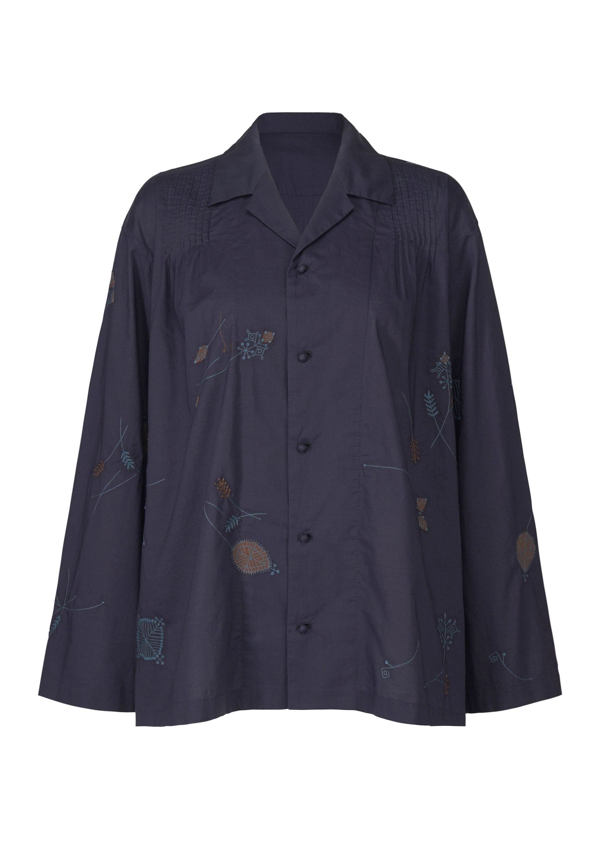 A product shot of the HAAT DAMI LEAVES shirt in indigo (78).