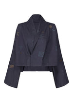 A product shot of the HAAT DAMI LEAVES cardigan in indigo (78).