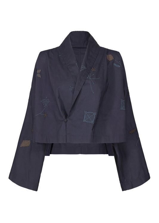 A product shot of the HAAT DAMI LEAVES cardigan in indigo (78).