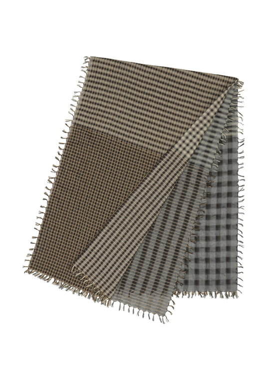 A product shot of the HaaT TRIPLY SQUARE STOLE stole in monochrome.