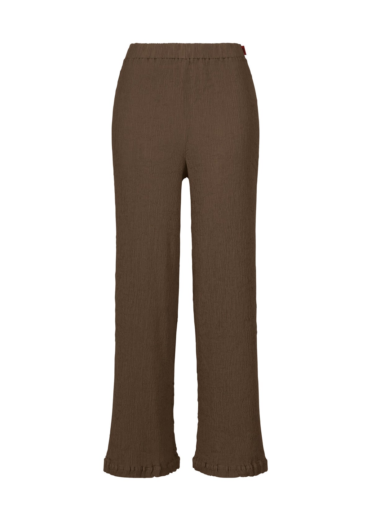 A product shot of the HaaT KYO CHIJIMI AUGUST trousers in dark brown.
