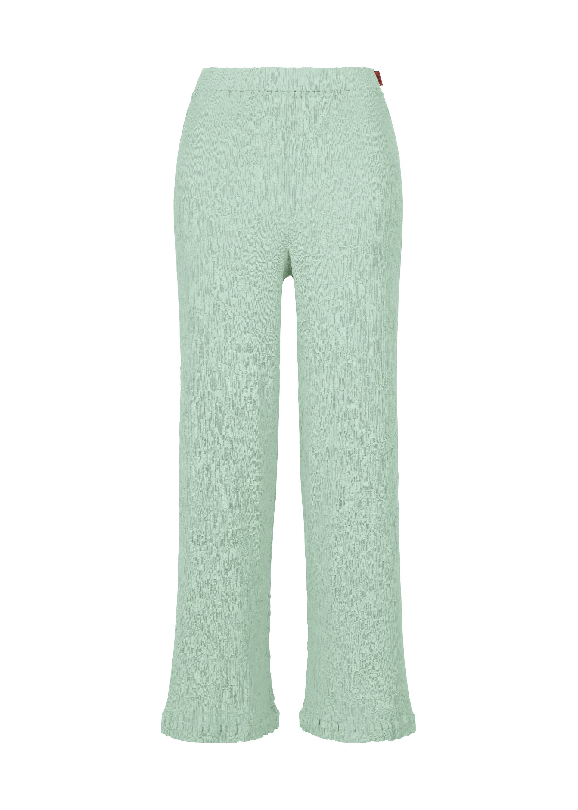 A product shot of the HaaT KYO CHIJIMI AUGUST trousers in pale blue.