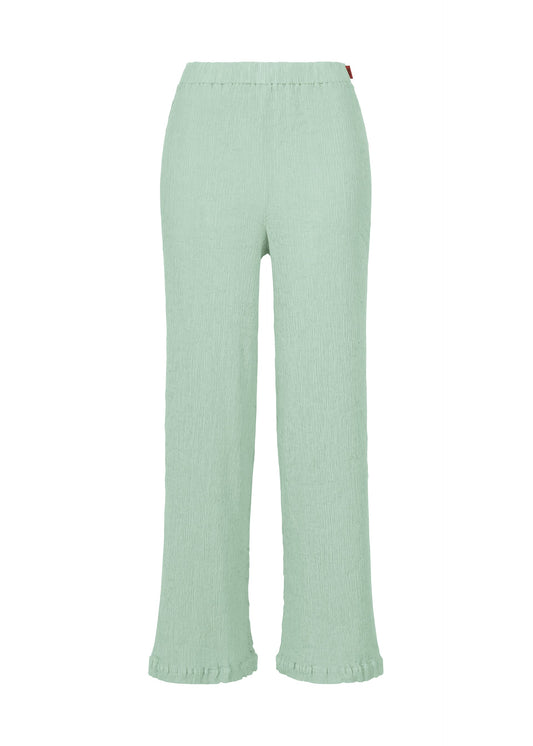 A product shot of the HaaT KYO CHIJIMI AUGUST trousers in pale blue.