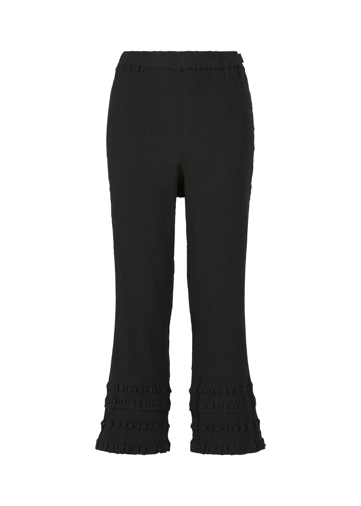 A product shot of the HaaT KYO CHIJIMI TSUCHIKABE trousers in black.