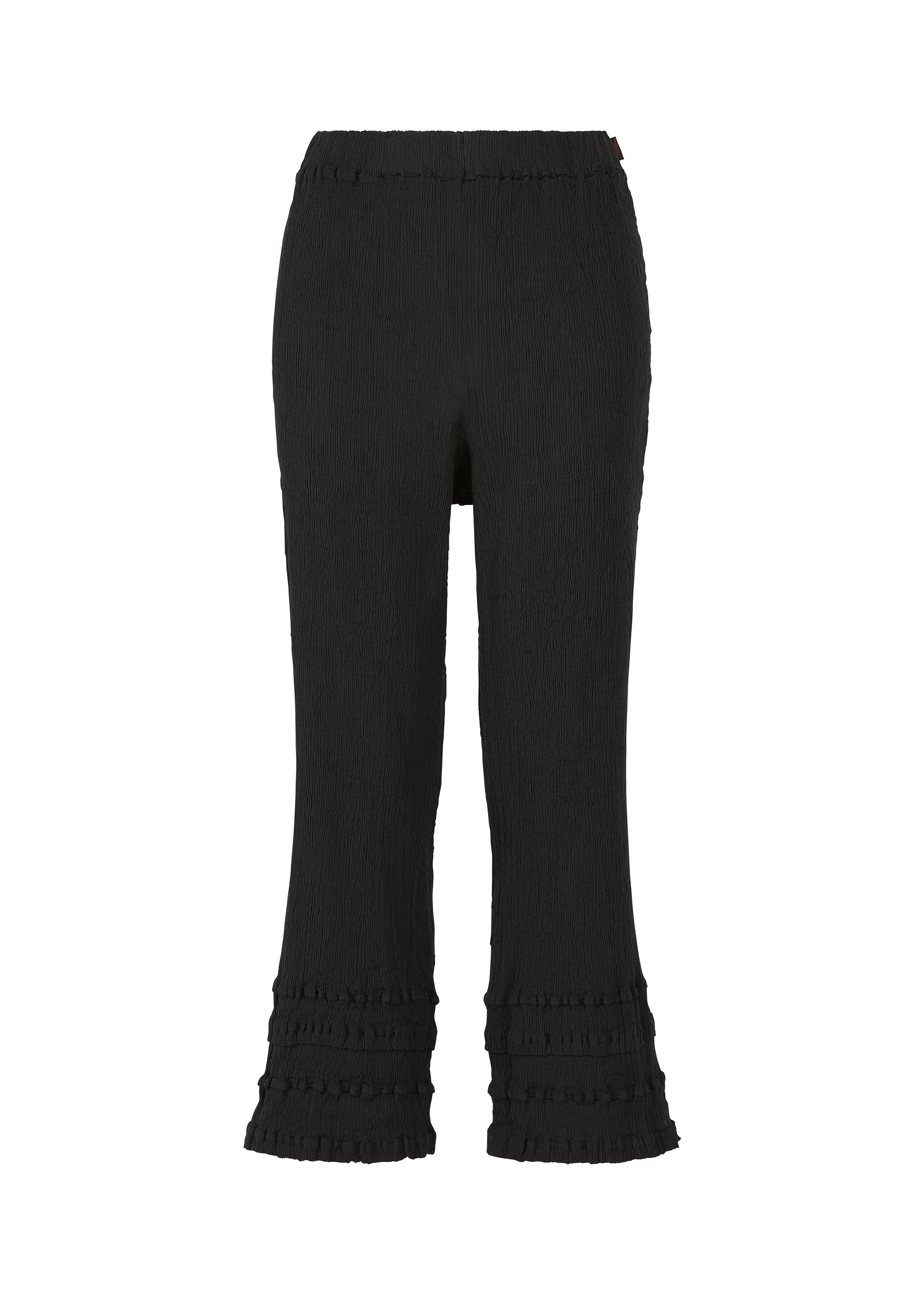 A product shot of the HaaT KYO CHIJIMI TSUCHIKABE trousers in black.