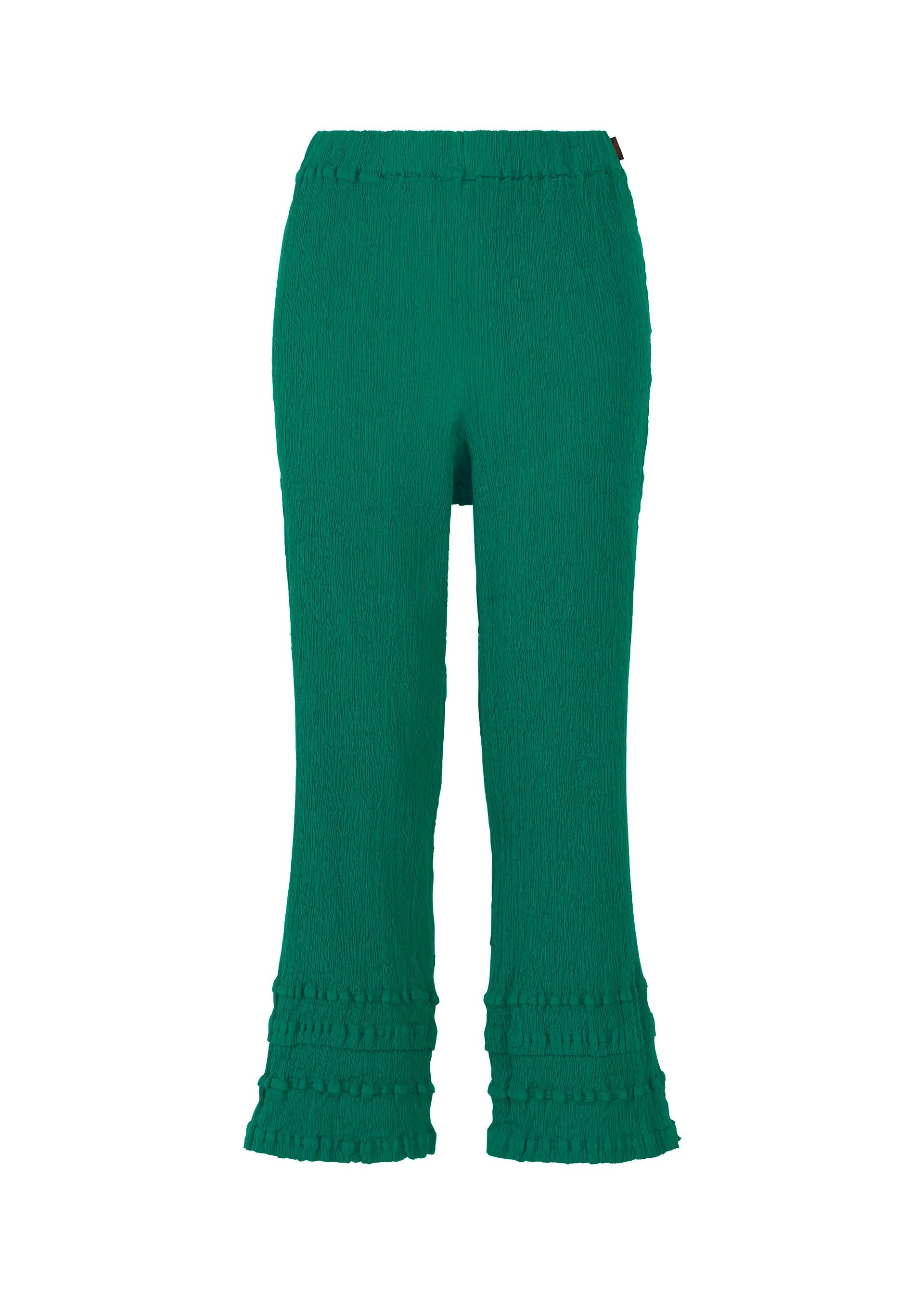 A product shot of the HaaT KYO CHIJIMI TSUCHIKABE trousers in green.