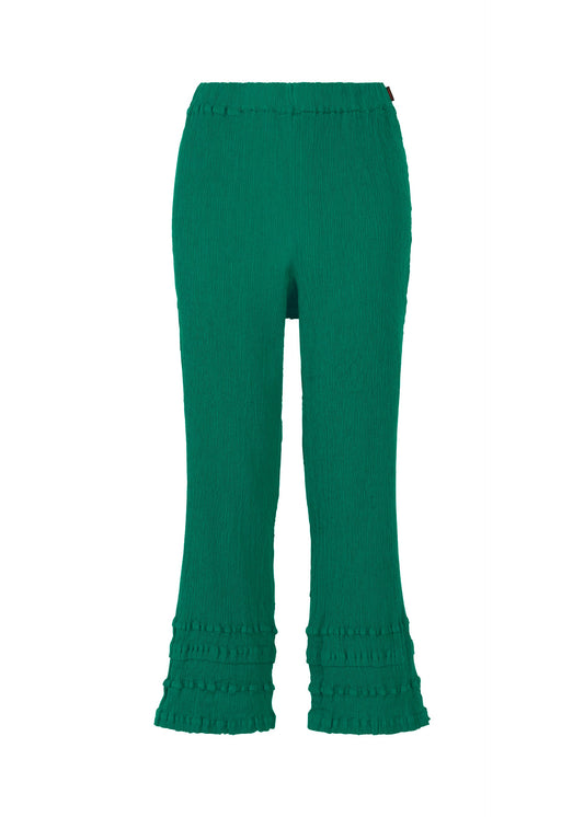 A product shot of the HaaT KYO CHIJIMI TSUCHIKABE trousers in green.