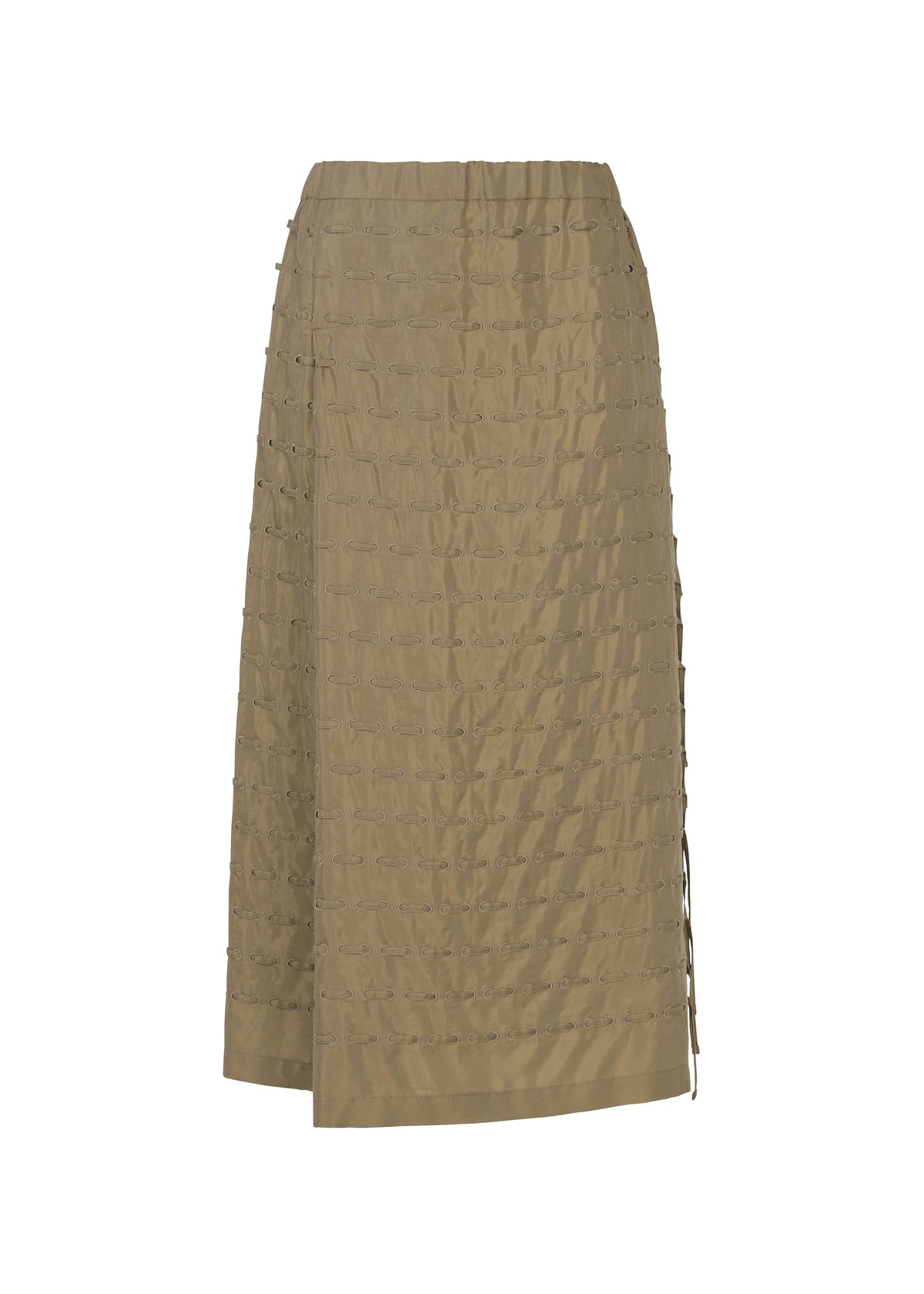 A product shot of the HaaT HOLE & LINE skirt in khaki.