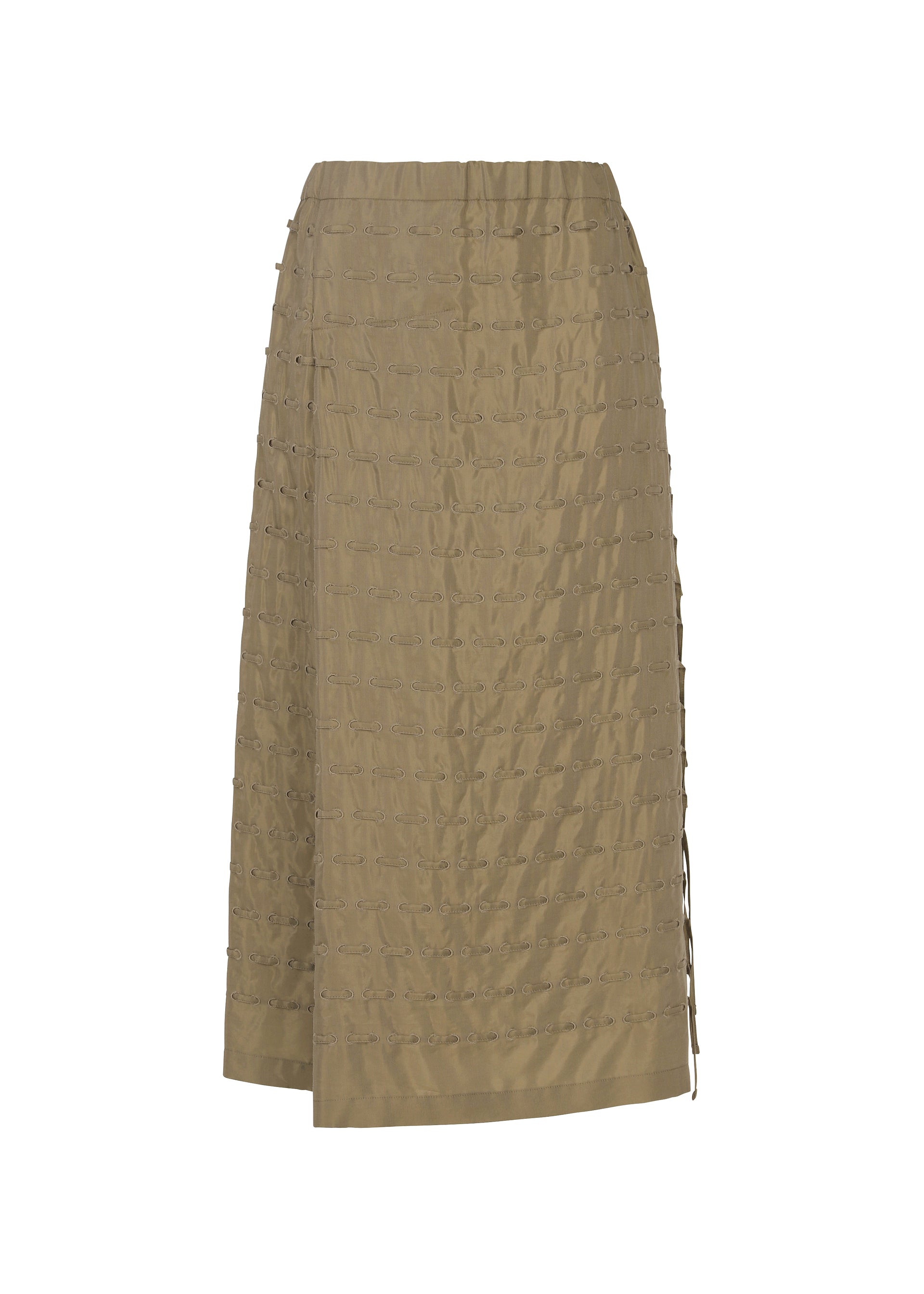 A product shot of the HaaT HOLE & LINE skirt in khaki.
