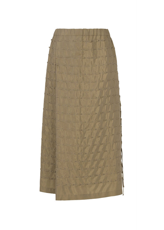 A product shot of the HaaT HOLE & LINE skirt in khaki.