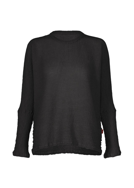 A product shot of the HaaT KYO CHIJIMI 2WAY top in brownish black.