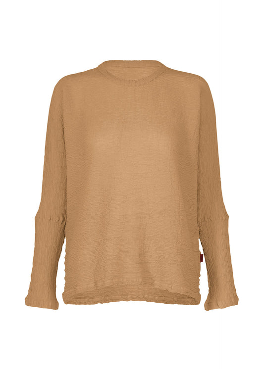 A product shot of the HaaT KYO CHIJIMI 2WAY top in camel.