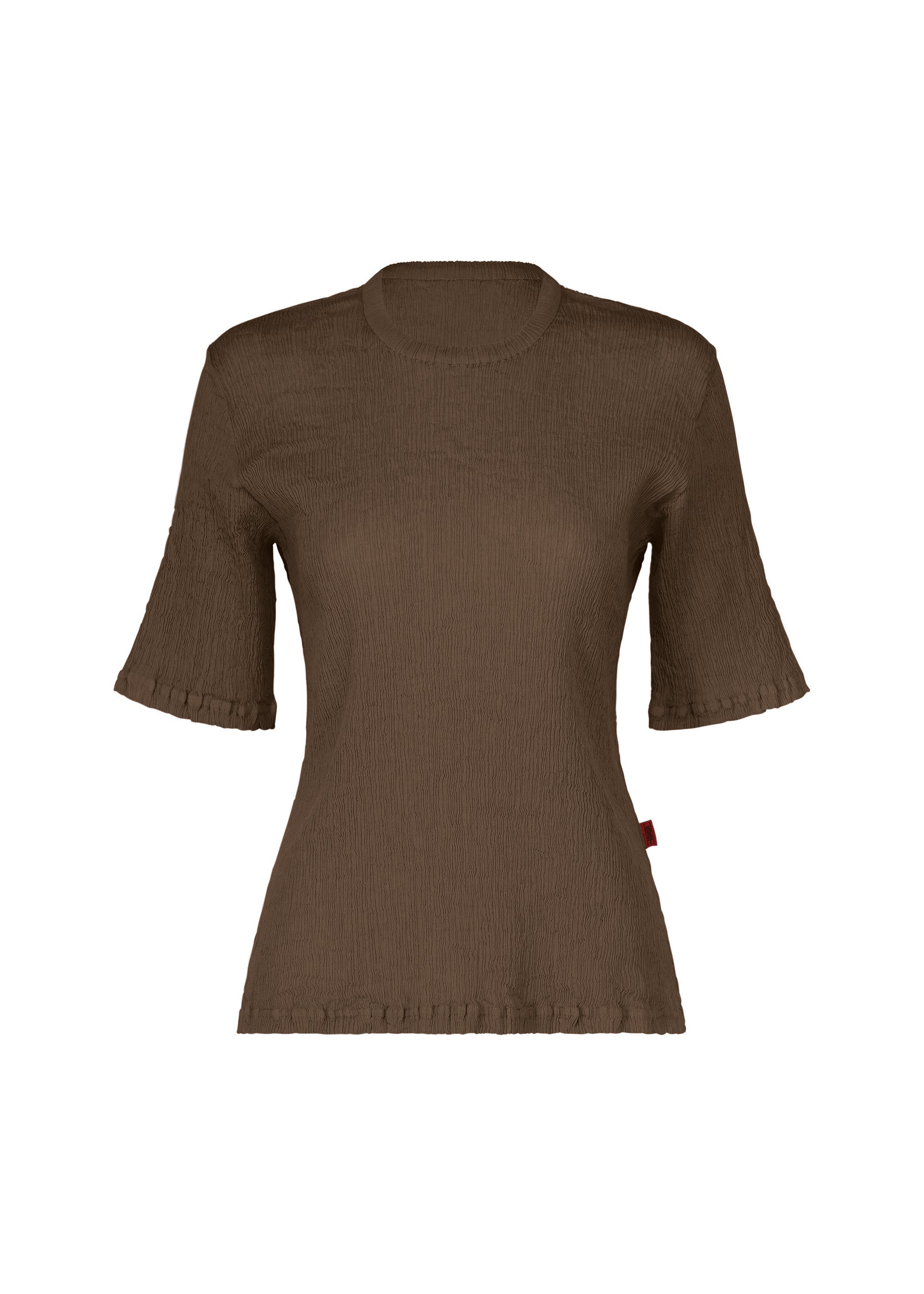 A product shot of the HaaT KYO CHIJIMI AUGUST top in dark brown.