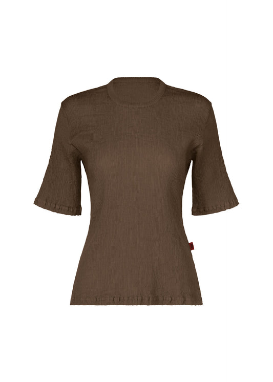A product shot of the HaaT KYO CHIJIMI AUGUST top in dark brown.