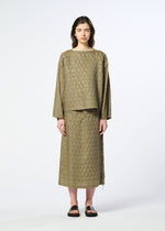 A model wears the HaaT HOLE & LINE hole-line-top-khaki.
