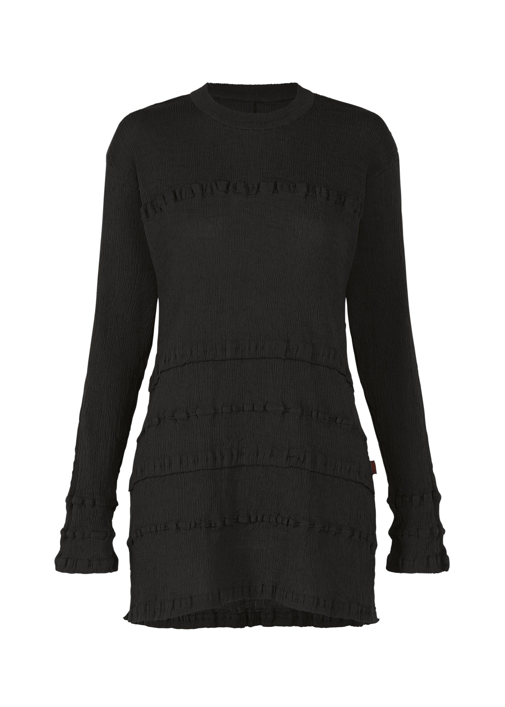 A product shot of the HaaT KYO CHIJIMI TSUCHIKABE top in black.
