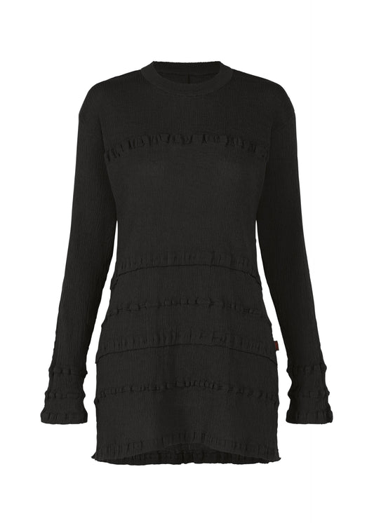 A product shot of the HaaT KYO CHIJIMI TSUCHIKABE top in black.