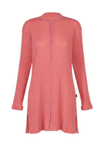 A product shot of the HaaT KYO CHIJIMI AUGUST cardigan in coral.