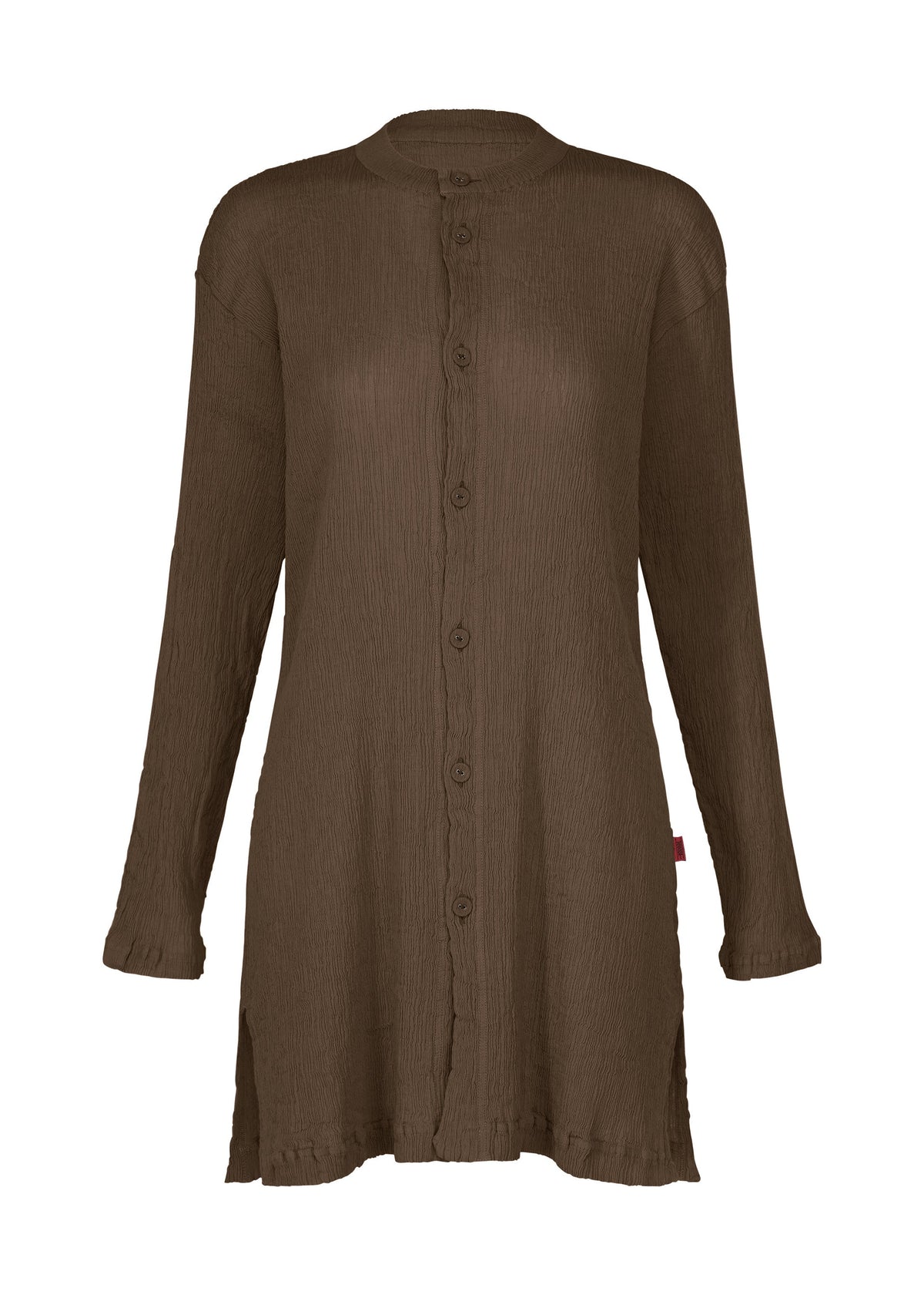A product shot of the HaaT KYO CHIJIMI AUGUST cardigan in dark brown.