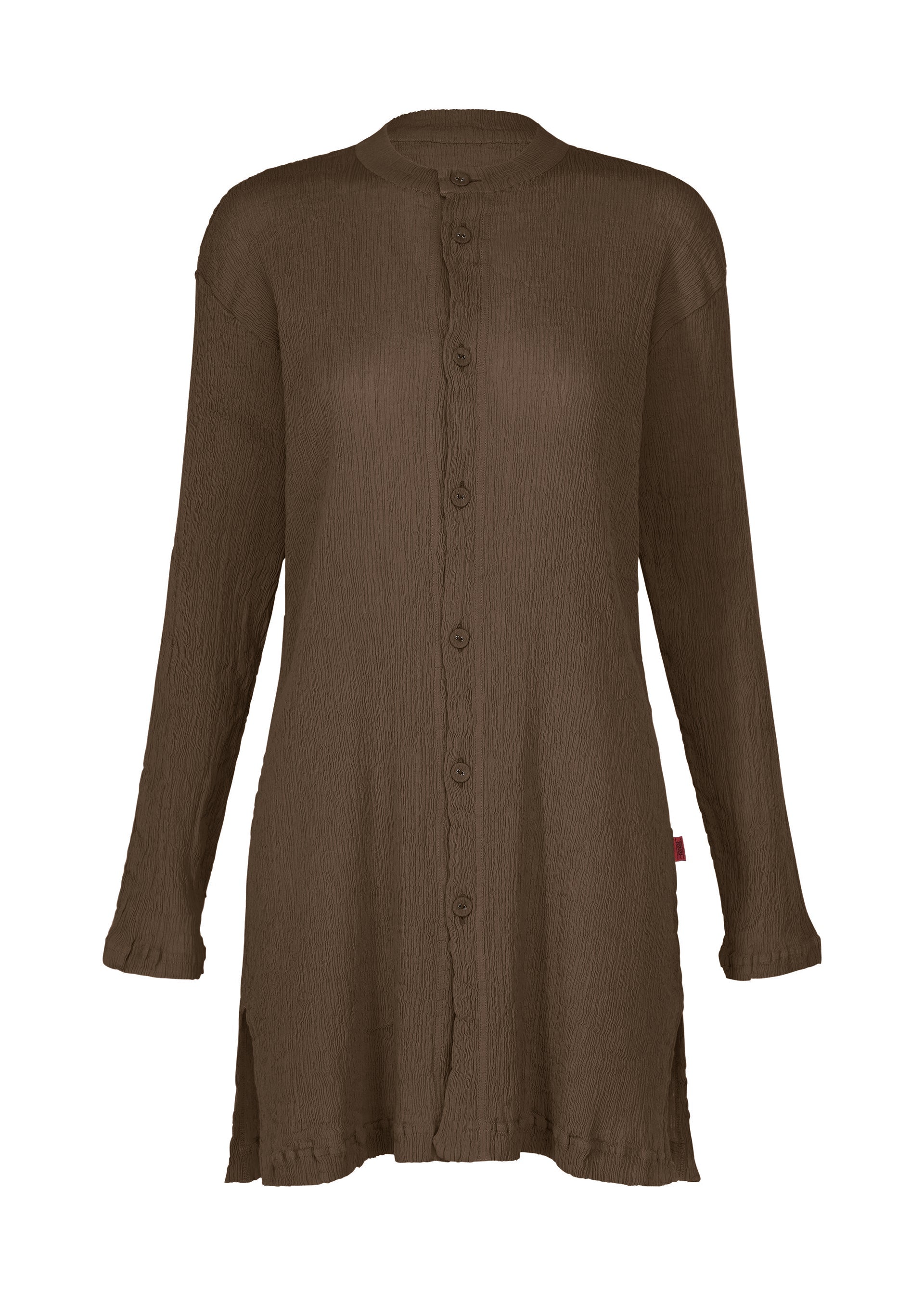 A product shot of the HaaT KYO CHIJIMI AUGUST cardigan in dark brown.