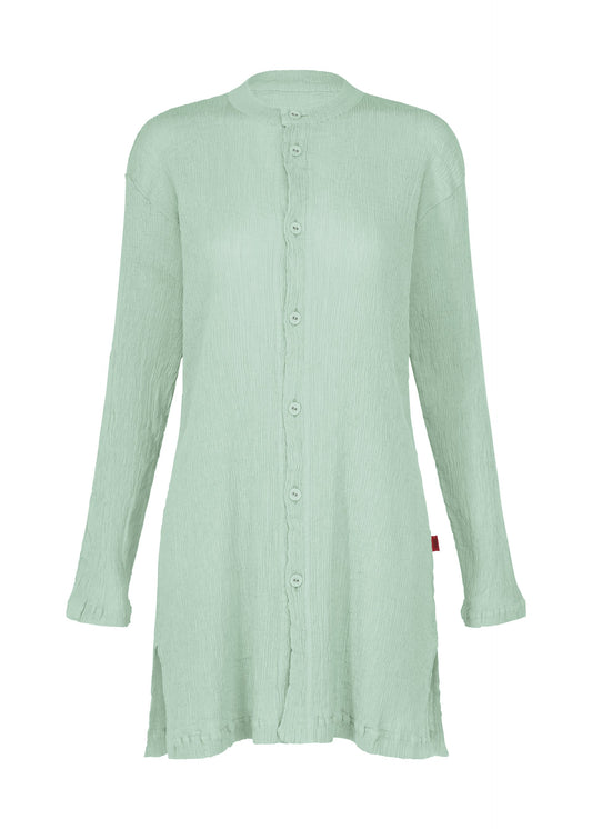 A product shot of the HaaT KYO CHIJIMI AUGUST cardigan in pale blue.