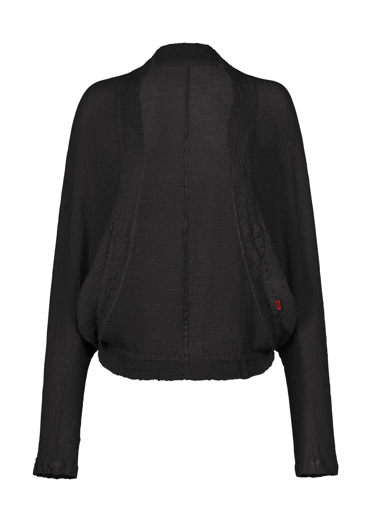 A product shot of the HaaT KYO CHIJIMI 2WAY cardigan in brownish black.