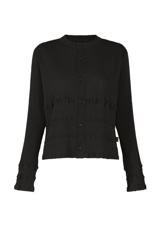 A product shot of the HaaT KYO CHIJIMI TSUCHIKABE cardigan in black.