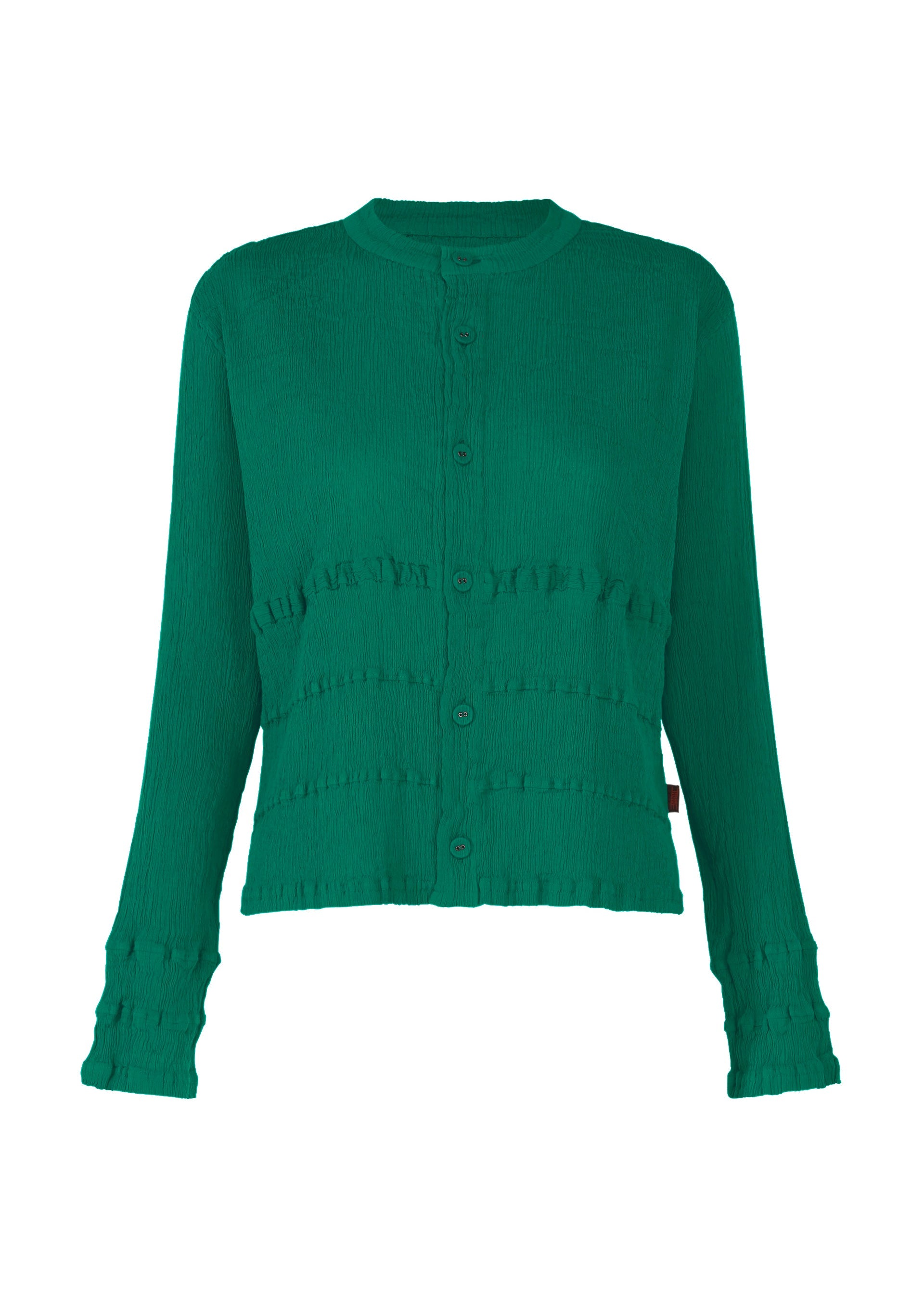 A product shot of the HaaT KYO CHIJIMI TSUCHIKABE cardigan in green.