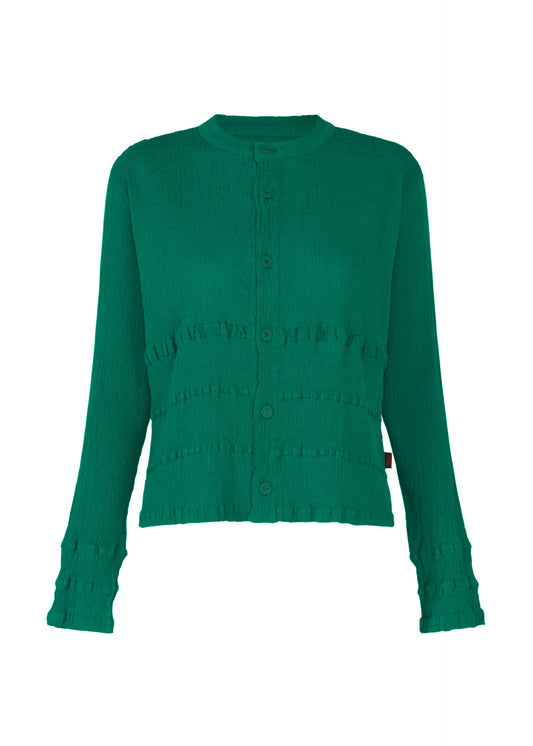 A product shot of the HaaT KYO CHIJIMI TSUCHIKABE cardigan in green.