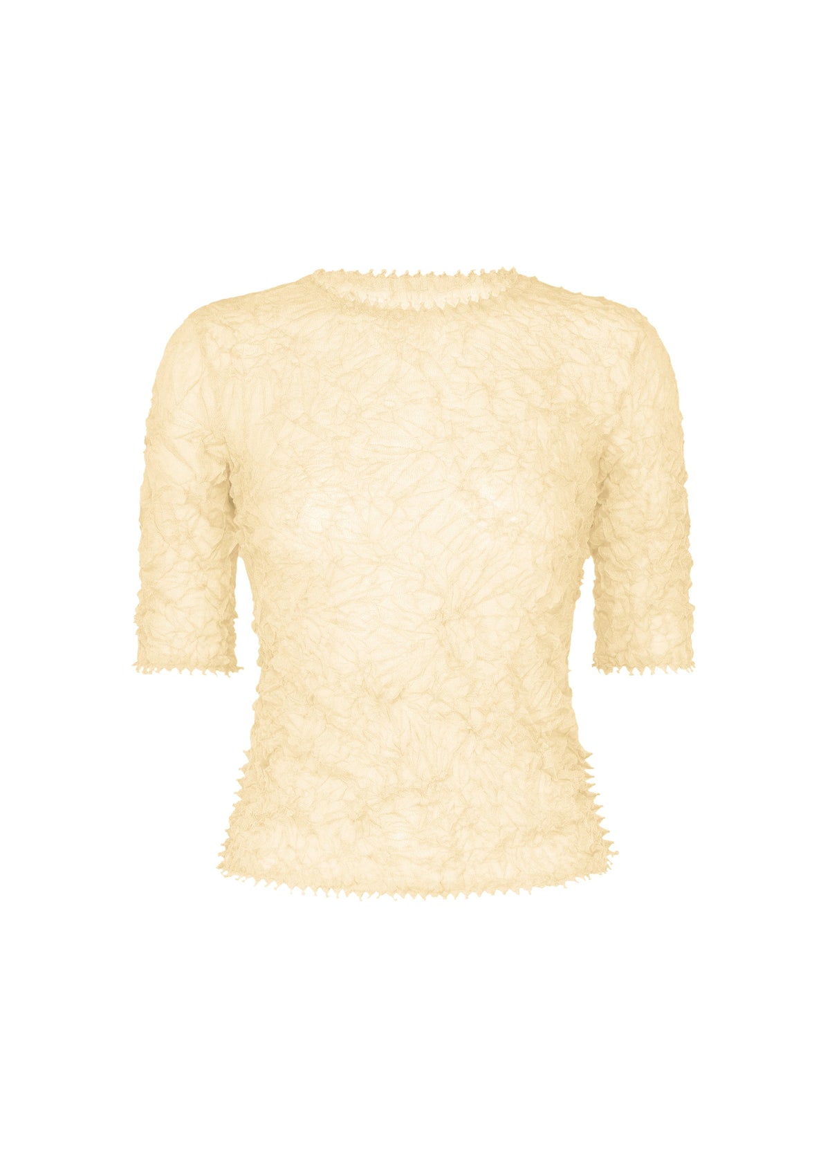 A product shot of the HaaT KUMO SHIBORI KNIT SHEER top in off white.