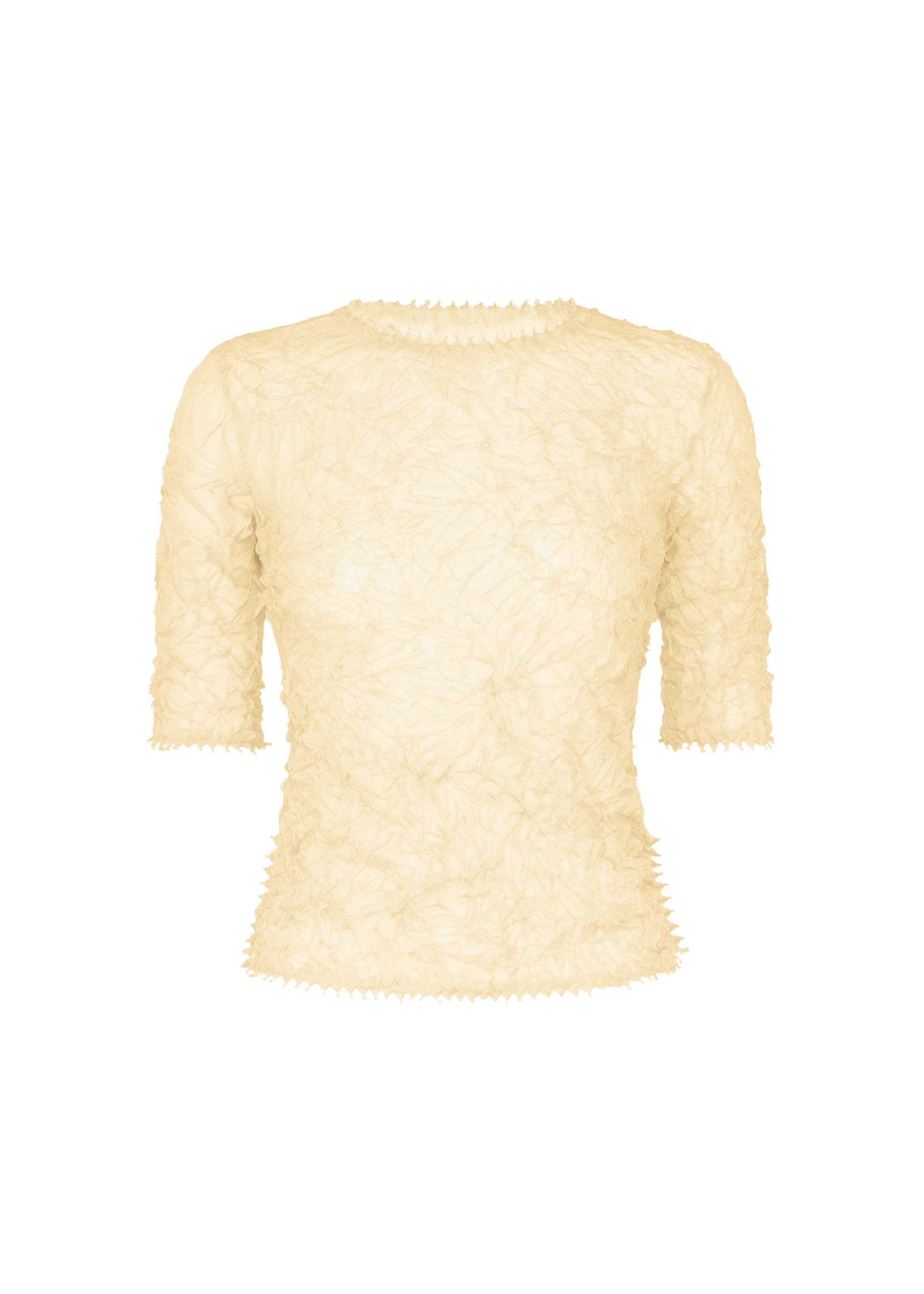 A product shot of the HaaT KUMO SHIBORI KNIT SHEER top in off white.