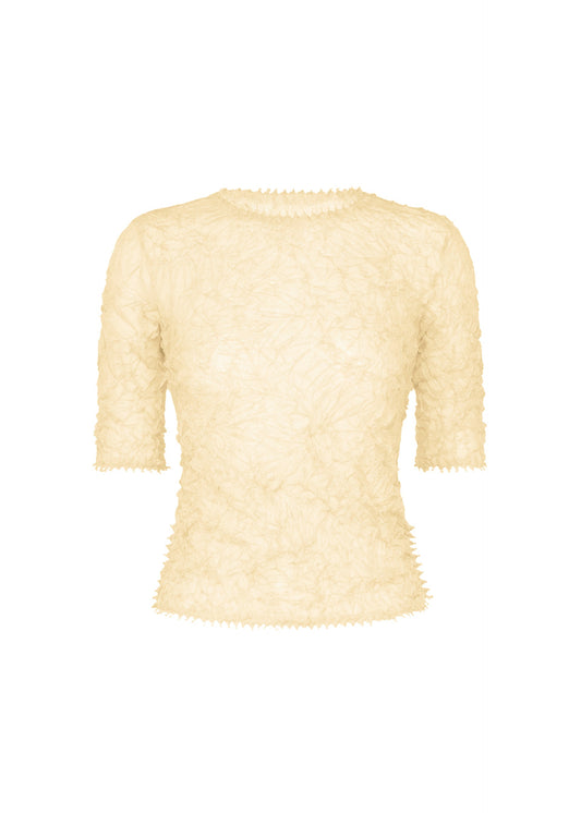 A product shot of the HaaT KUMO SHIBORI KNIT SHEER top in off white.