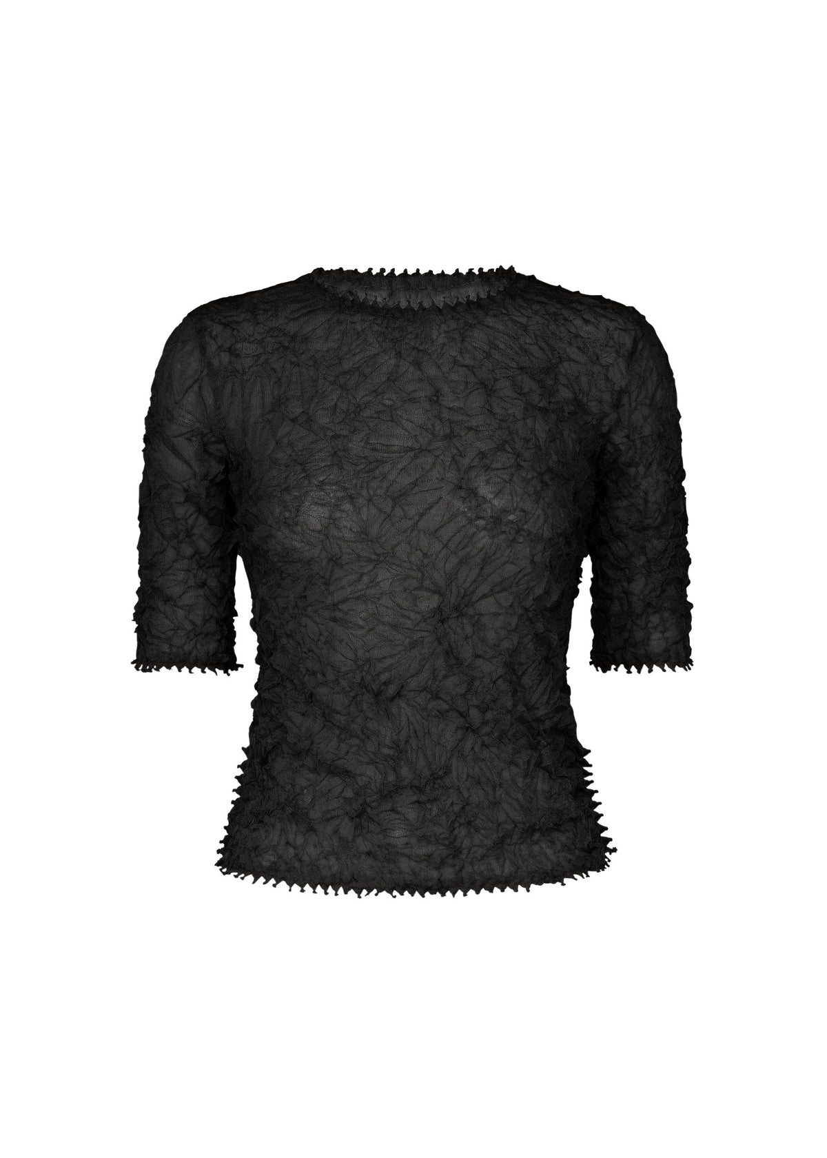 A product shot of the HaaT KUMO SHIBORI KNIT SHEER top in black.
