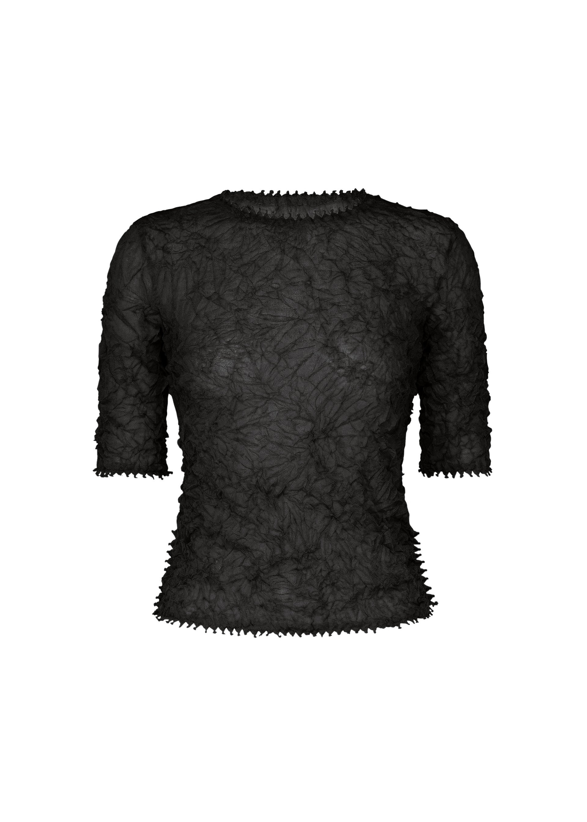 A product shot of the HaaT KUMO SHIBORI KNIT SHEER top in black.