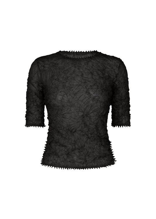 A product shot of the HaaT KUMO SHIBORI KNIT SHEER top in black.
