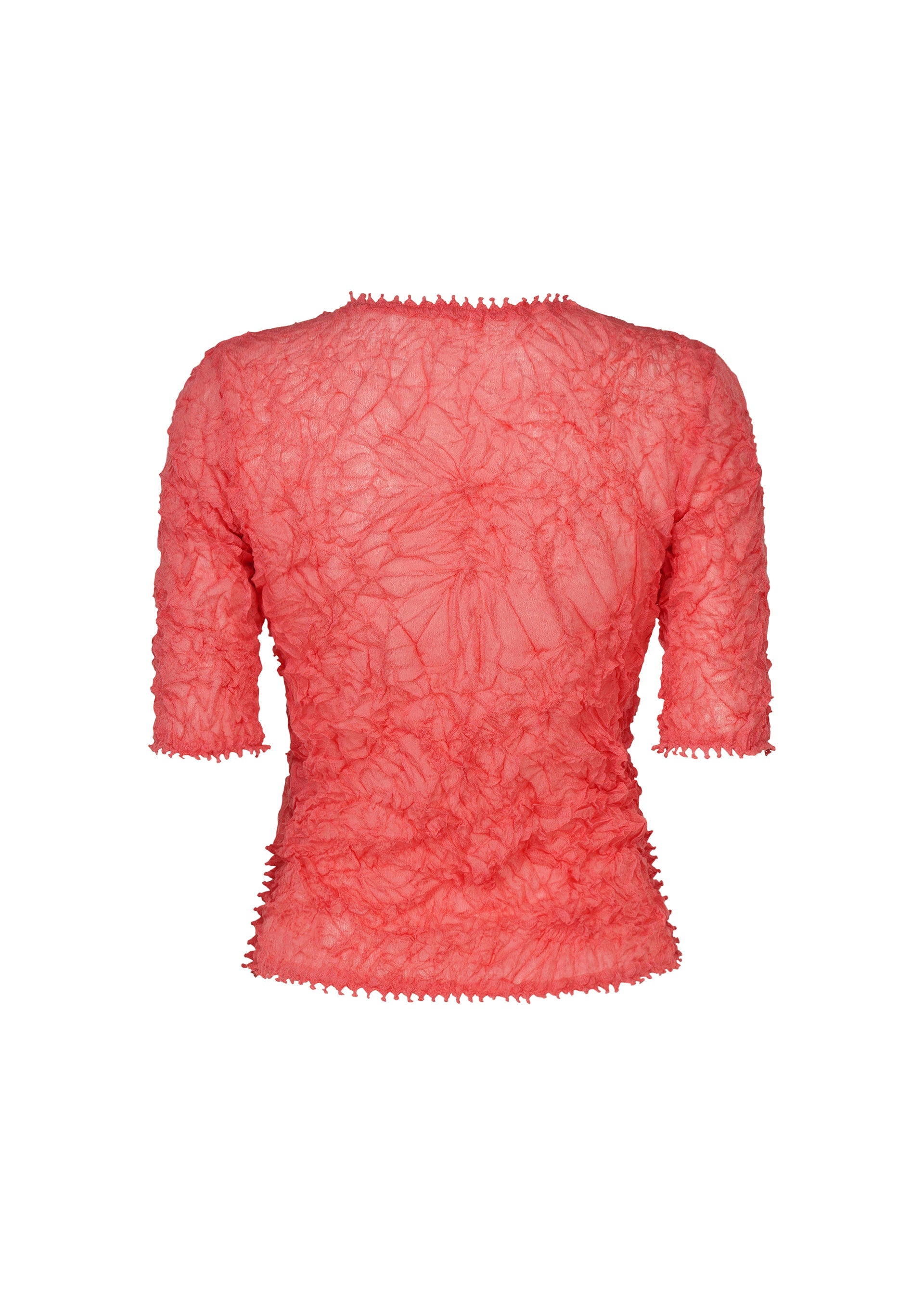 A detail shot of the HaaT KUMO SHIBORI KNIT SHEER top.