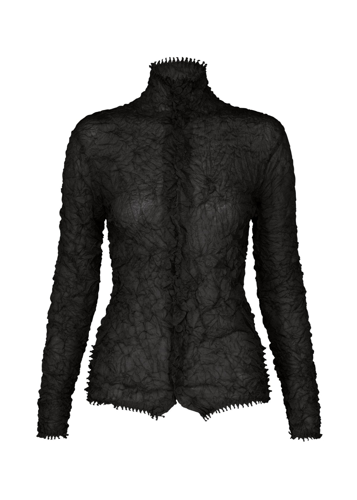 A product shot of the HaaT KUMO SHIBORI KNIT SHEER cardigan in black.