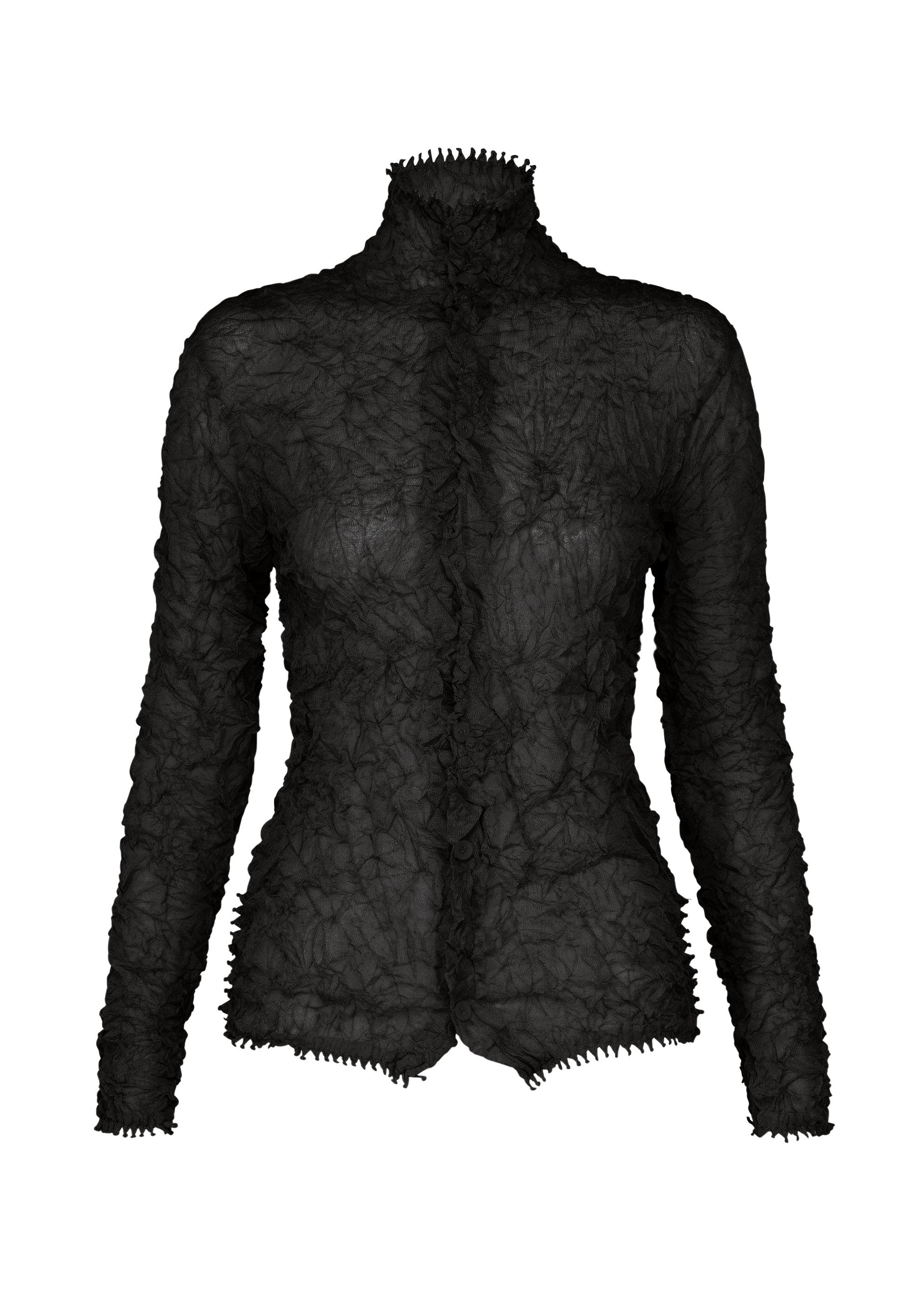 A product shot of the HaaT KUMO SHIBORI KNIT SHEER cardigan in black.