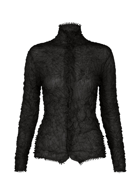 A product shot of the HaaT KUMO SHIBORI KNIT SHEER cardigan in black.